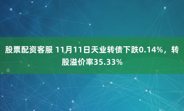 股票配资客服 11月11日天业转债下跌0.14%,转股溢价率35.33%